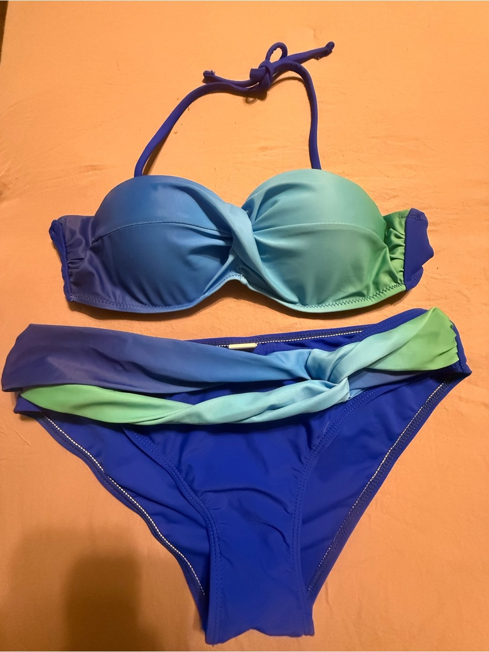 Blue to Teal Ombre Twist Bikini Set